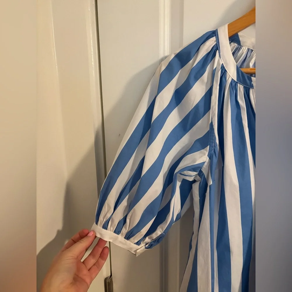 STAUD Mini Vincent Dress Blue Seashore Stripe Cotton Size XS - Picture 9 of 15